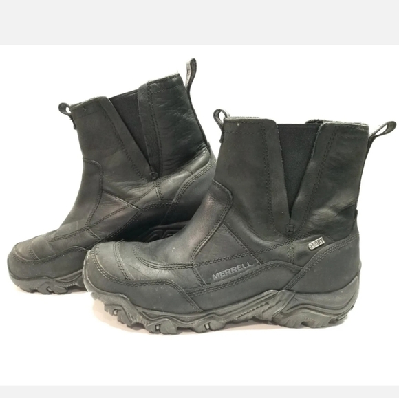 Merrell Polarand Rove Boots Men's Size 9.5 Waterproof Black Pull On Leather Boot - Picture 3 of 6